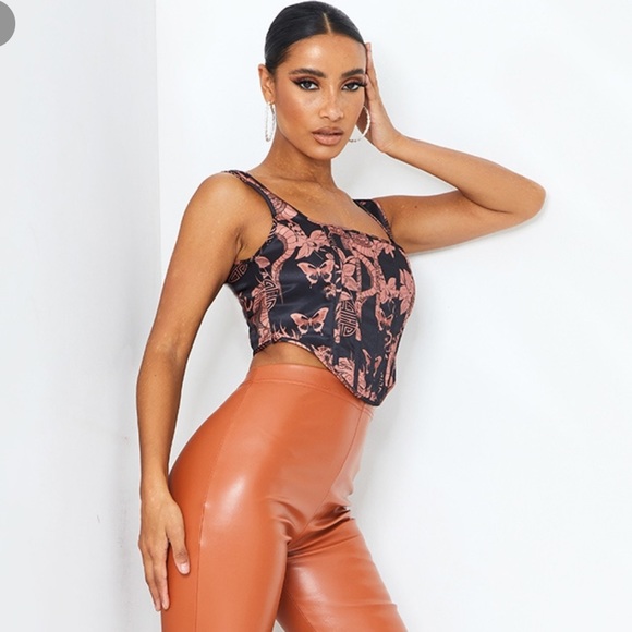 Black satin dragon print binding panel detail cropped corset - Picture 3 of 4